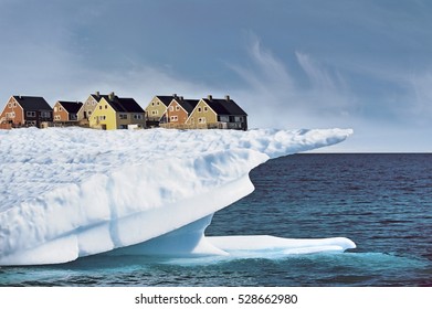 Houses On Edge Of Ice Cliff