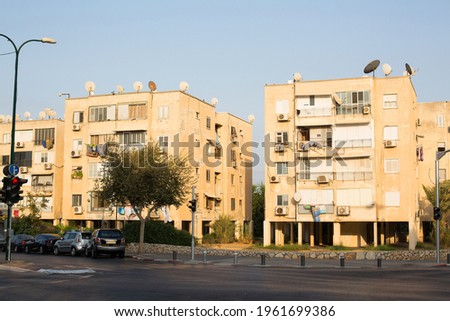 Houses on pillars in Israel. Streets of Bat Yam, Israel
