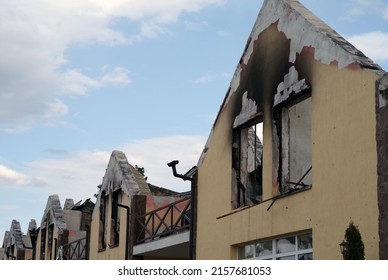 Houses In Ukraine Destroyed As A Result Of The Battle With Russian Troops. Urban Warfare, Houses Destroyed By Blast.