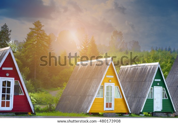 Houses Wood Summer Camp Triangular Red Royalty Free Stock Image