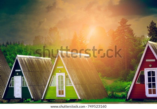 Houses Wood Summer Camp Triangular Red Stock Photo Edit Now