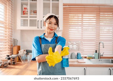 Housework or house keeping service female cleaning dust in house, cleaning agency small business. professional equipment cleaning old home. - Shutterstock ID 2337067693