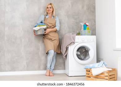 Housework, Young Woman Doing Laundry