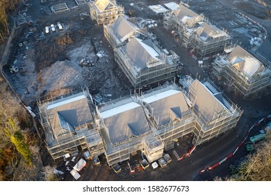 Housing Development Aerial View In Construction On Rural Countryside Site Scotland UK