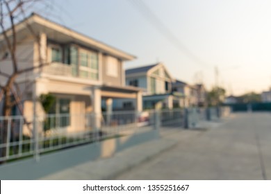 Housing Subdivision Or Housing Development Blur Background. Also Call Tract Housing Consist Of House In Large Tract Of Land That Divided Into Smaller. Business Process By Developer And Builder.