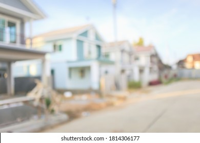 Housing Subdivision Or Housing Development Blur Background. Also Call Tract Housing Consist Of House In Large Tract Of Land That Divided Into Smaller. Business Process By Developer And Builder.