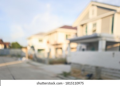 Housing Subdivision Or Housing Development Blur Background. Also Call Tract Housing Consist Of House In Large Tract Of Land That Divided Into Smaller. Business Process By Developer And Builder.