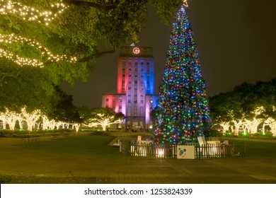 Houston City Hall And Christmas Tree.  Christmas Decoration. Downtown Houston,  Center, Texas, USA