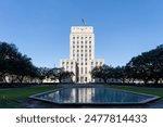 Houston City Hall with a reflecting pool is seen in Houston, Texas, USA. 