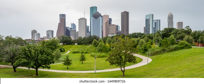 Houston City In The State Of Texas, United States, As Seen From The Buffalo Bayou Park