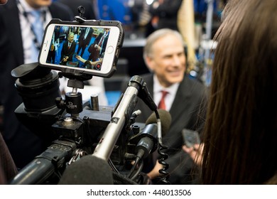 HOUSTON - FEBRUARY 25, 2016: Texas Governor Greg Abbott Speaks To The Media Before The Republican National Committee Debate.