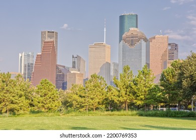 Houston Skyline From Buffalo Bayou Park In The Afternoon