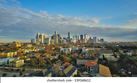 Houston Skyline During Cold Winter Early Morning 