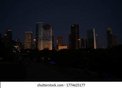 Houston Skyline At Night From Buffalo Bayou Park