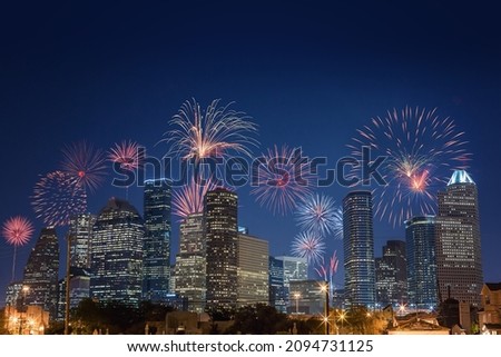 Houston skyline (Texas, USA) with fireworks