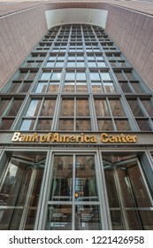 HOUSTON, TEXAS - August, 2018: View Of Bank Of America Center Entrance In Houston, Texas, USA. 