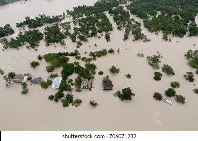 Houston, Texas - August 29, 2017: Aerial view of flooding caused by Hurricane Harvey