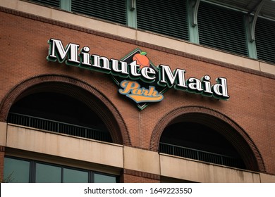 Houston, Texas - February 11, 2020: MLB's Houston Astros' Minute Maid Park logo on exterior facade