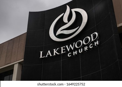 Houston, Texas - February 11, 2020: Joel Osteen's Lakewood Mega Church Logo With Storm Clouds