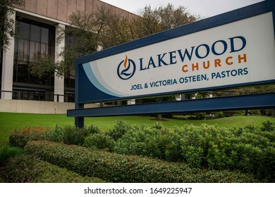 Houston, Texas - February 11, 2020: Joel Osteen's Lakewood Mega Church Sign