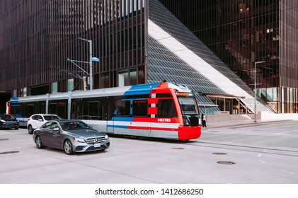 HOUSTON, TEXAS - MAY 26, 2019 - Public Transportation In Houston, Texas By Electric Train. Commute In USA