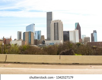 The Houston, Texas Skyline As Seen From The Katy Freeway.