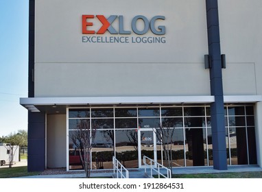 Houston, Texas USA 02-07-2021: EXLOG Office Building Exterior In Houston, TX. Global Oilfield Services Company Established In 2015.