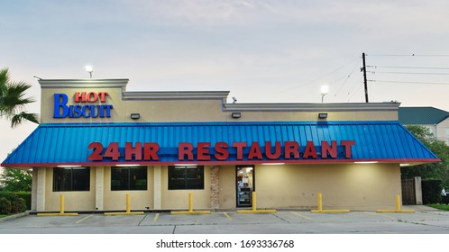 Houston, Texas USA 04-01-2020: Hot Biscuit 24 Hour Restaurant On JFK Blvd In Houston, TX. Traditional American Diner.