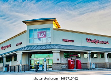 Houston, Texas USA 04-01-2020: Walgreens store and pharmacy in Houston, TX. Founded in 1901 Chicago Illinois it is the second largest pharmacy store in the USA.