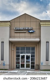 Houston, Texas USA 11-12-2021: Chartway Federal Credit Union Exterior In Houston TX. Financial Institution Facade And Front Entrance, Founded In 1959.