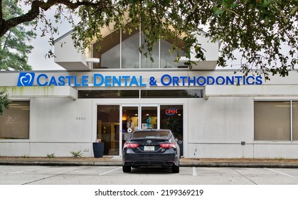 Houston, Texas USA 12-03-2021: Castle Dental And Orthodontics Office Building Exterior In Houston, TX. Health And Wellness Local Business.