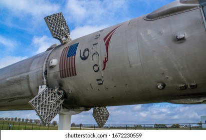 Houston, Texas, USA 
3-12-2020
SpaceX Falcon 9 Rocket First Stage.
On Display At Space Center Houston.
Used On Missions CRS 11 And 13.