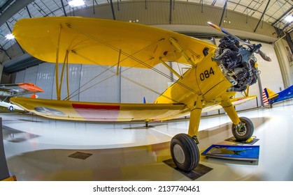 Houston, Texas  USA 7-29-2021 
Boeing-Stearman N2S Kaydet.  World War II Aircraft.
On Display At Lone Star Flight Museum.