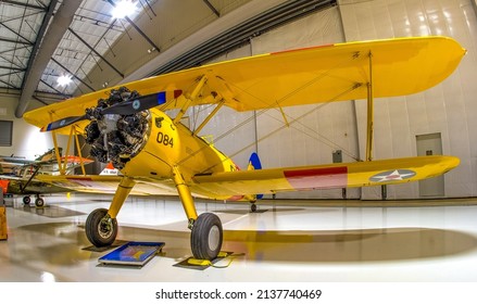 Houston, Texas  USA 7-29-2021 
Boeing-Stearman N2S Kaydet.  World War II Aircraft.
On Display At Lone Star Flight Museum.