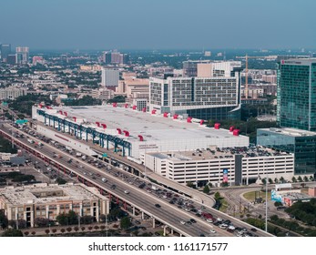 HOUSTON, TEXAS, USA - AUGUST 1, 2018: Aerial Drone Image Of The George R Brown Convention Center Houston Texas