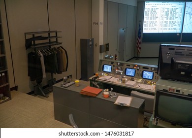 HOUSTON, TEXAS, USA- AUGUST 10, 2019-  Inside The Historic Christopher C. Kraft Jr. Mission Control Center At The Johnson Space Center In Houston Texas