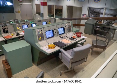 HOUSTON, TEXAS, USA- AUGUST 10, 2019-  Inside The Historic Christopher C. Kraft Jr. Mission Control Center At The Johnson Space Center In Houston Texas