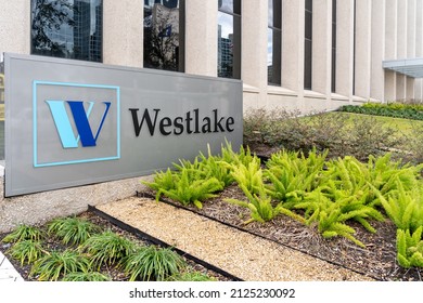 Houston, Texas, USA - February 15, 2022: Westlake's sign at their headquarters in Houston, Texas, USA. Westlake is a  manufacturer and supplier of petrochemicals, plastics and building products.