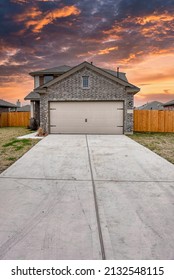 Houston, Texas USA - February 25 2021: This Is An Exterior Picture Of A Newly Built Home, At Sunset.