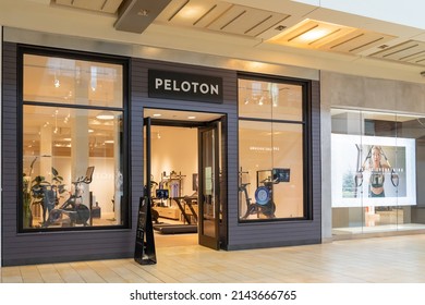 Houston, Texas, USA - February 25, 2022: Peloton store in a shopping mall. Peloton Interactive, Inc. is an American exercise equipment and media company. 