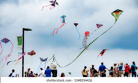 Houston, Texas, USA March 24th,2019. Sixth Annual Hermann Park Conservancy Kite Festival In Houston Texas. People Flying Kites At Hermann Park And Miller Theatre
