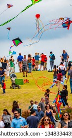 Houston, Texas, USA March 24th,2019. Sixth Annual Hermann Park Conservancy Kite Festival In Houston Texas. People Flying Kites At Hermann Park And Miller Theatre
