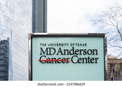 
Houston, Texas, USA - March 9, 2022: The Sign For University Of Texas MD Anderson Cancer Center In Houston, Texas, USA, A Comprehensive Cancer Center. 
