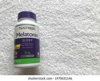 Houston, Texas, USA - May 9, 2021: Natrol Brand Melatonin Supplement, 5mg