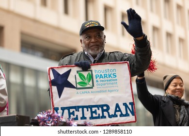 Houston, Texas, USA - November 11, 2018: The American Heroes Parade, African American Man, Vietnam War Veteran, Going Down The Road During The Parade