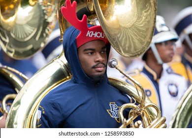 Houston, Texas, USA - November 22, 2018 The H-E-B Thanksgiving Day Parade, Members Of The Prairie View A&M University Marching Storm, Perform During The Parade