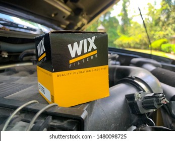 Houston, Texas/United States Of America- August 15 2019: Wix Oil Filter Sitting On An Engine Inside Of A Truck Engine Bay.