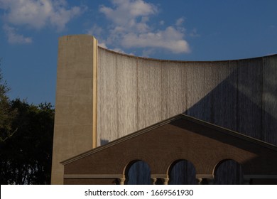 Houston, TX / USA - July 25, 2018: View Of The Top Of The Williams Tower Water Wall And Facade