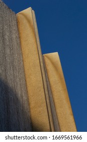 Houston, TX / USA - July 25, 2018: Rear View Of Two Pillars Of The Williams Tower Water Wall