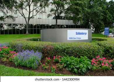 Houston, TX / USA - June 26 2019: Exterior Shot Of Global Headquarters Of Oilfield Services Giant Schlumberger In Houston Texas